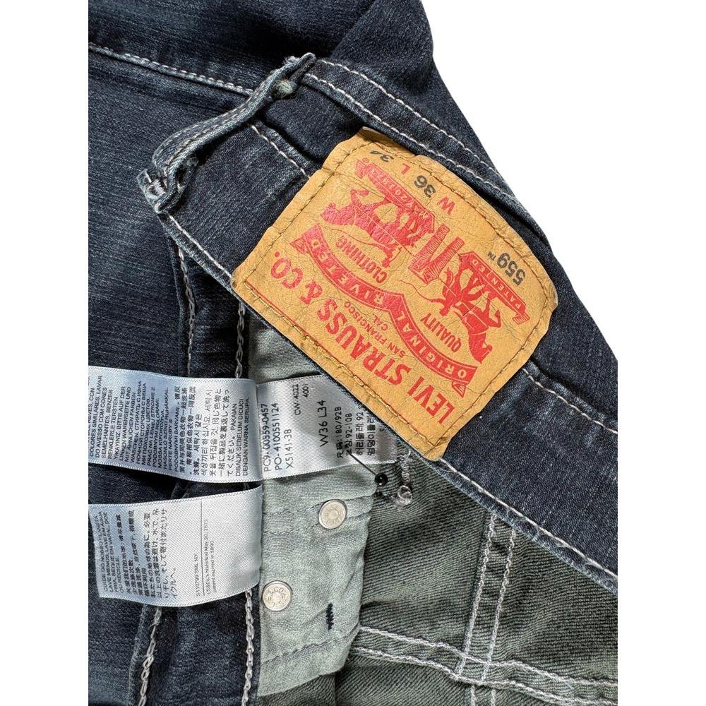 Levi's 559 Straight‎ Jeans Mens 36x34 Blue Denim Dark Washed Rugged Relaxed Fit - Picture 4 of 7